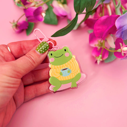 Franklin The Frog Keyring - Acrylic Double Sided Keyring with Pink Clasp