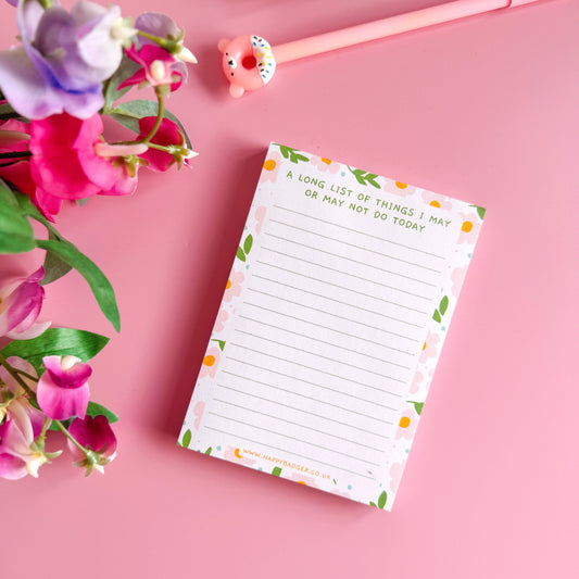 A6 Things I May Or May Not Do To-Do list Notepad - 100 Pages
