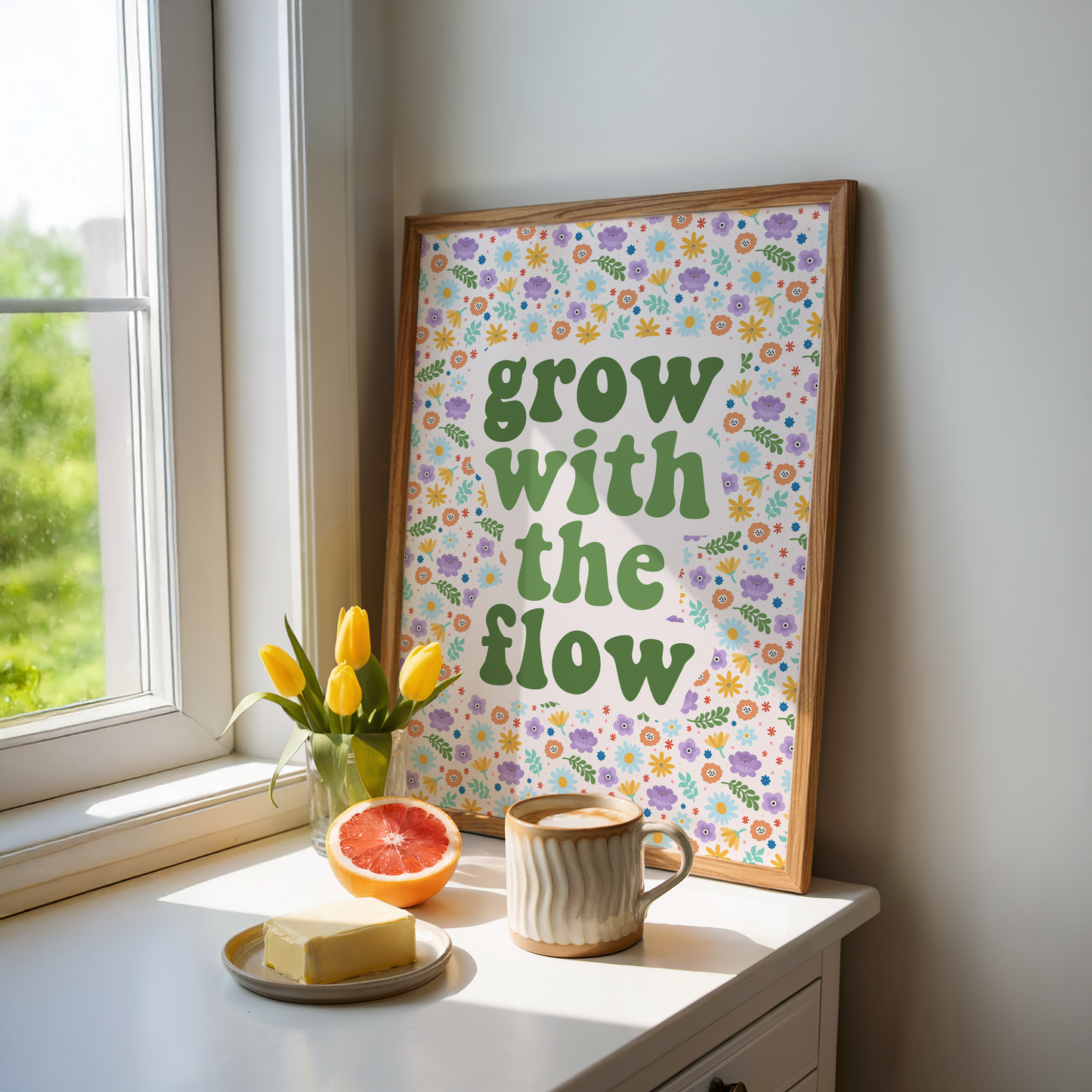 Grow With the Flow Print - Floral Quote Print