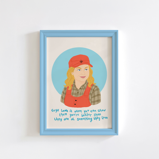 An illustrated print featuring  Leslie Knope and a quote from Parks and Recreation. 