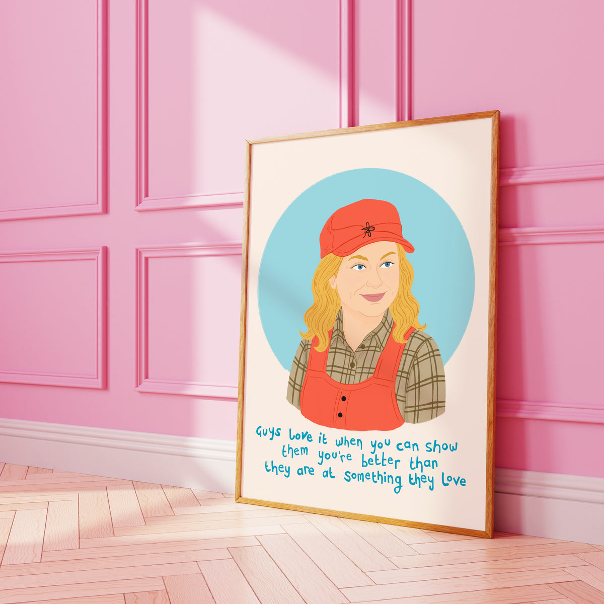 An illustrated print featuring  Leslie Knope and a quote from Parks and Recreation. 