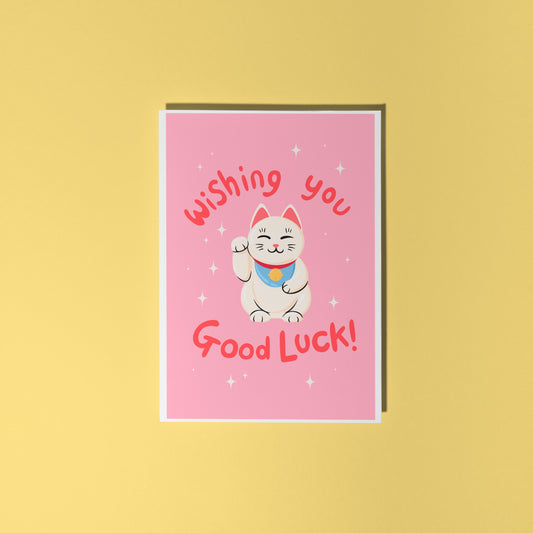 Lucky Cat Good Luck Card - A6 Greetings Card With Envelope