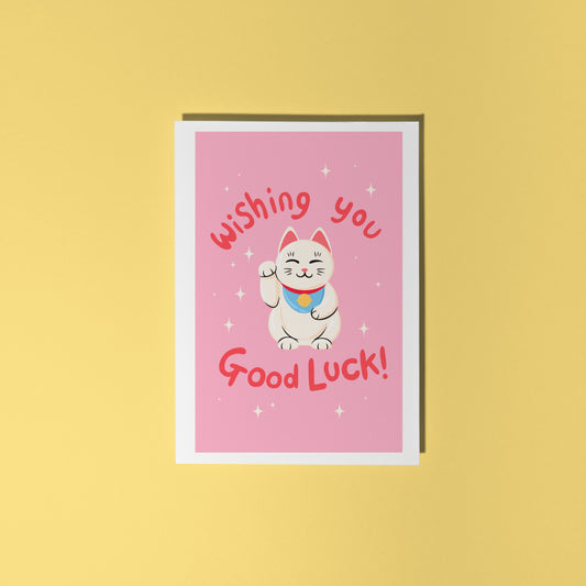 Lucky Cat Good Luck Card - A6 Greetings Card With Envelope