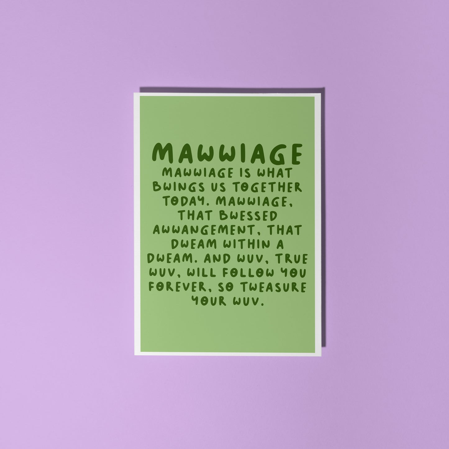 A green card with a quote from The Princess Bride about marriage.