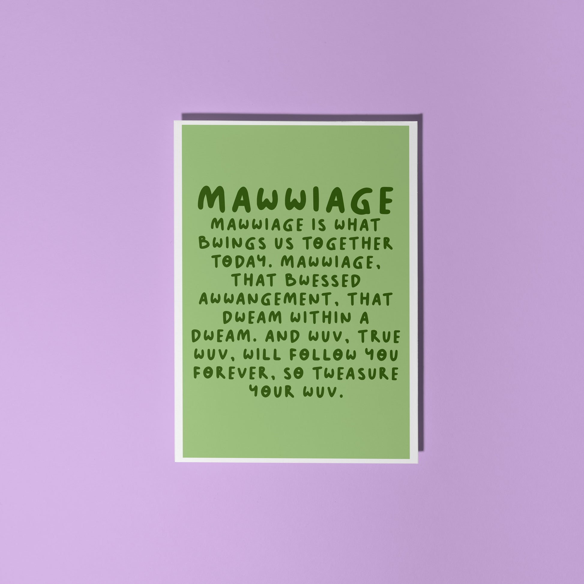 A green card with a quote from The Princess Bride about marriage.