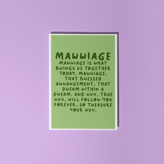 A green card with a quote from The Princess Bride about marriage.