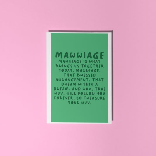 Mawwiage (Princess Bride) Wedding Card - A6 Greetings Card With Envelope (Green)