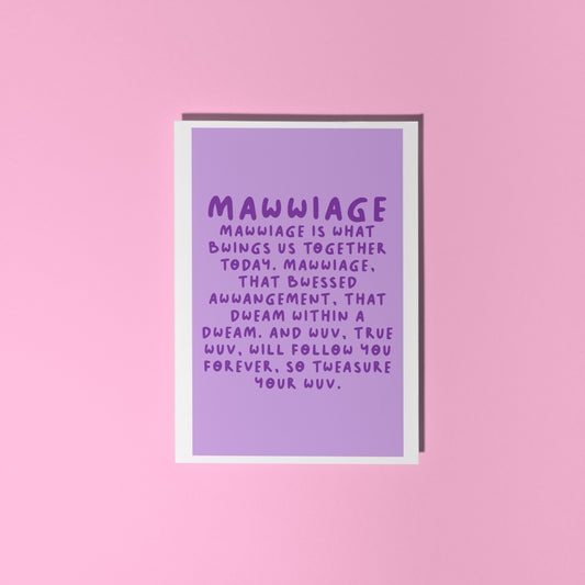 Mawwiage Wedding Card (Princess Bride) A6 Greetings Card With Envelope (Purple)