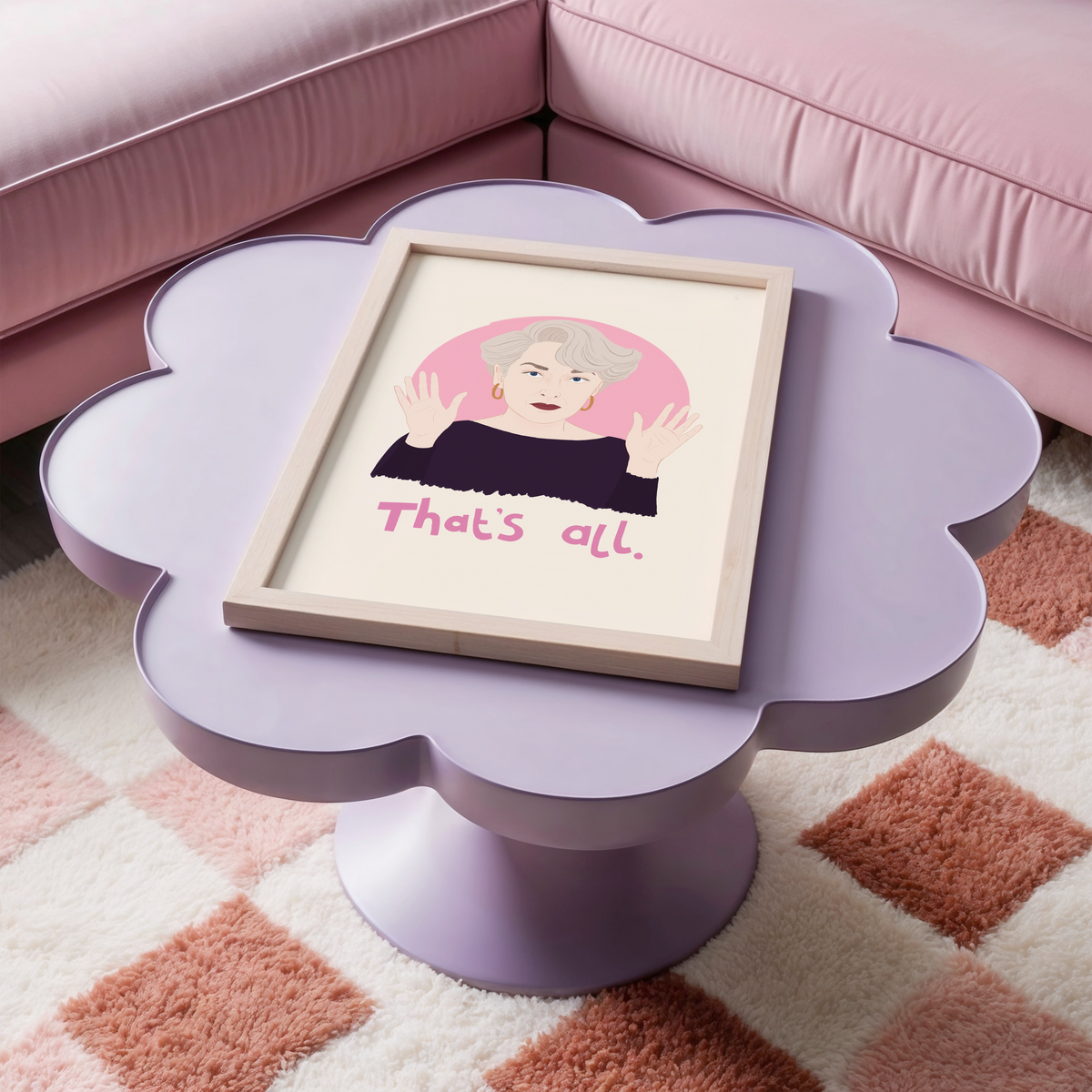 A portrait print of Miranda Priestly from The Devil Wears Prada, featuring her quote 'that's all.' underneath.