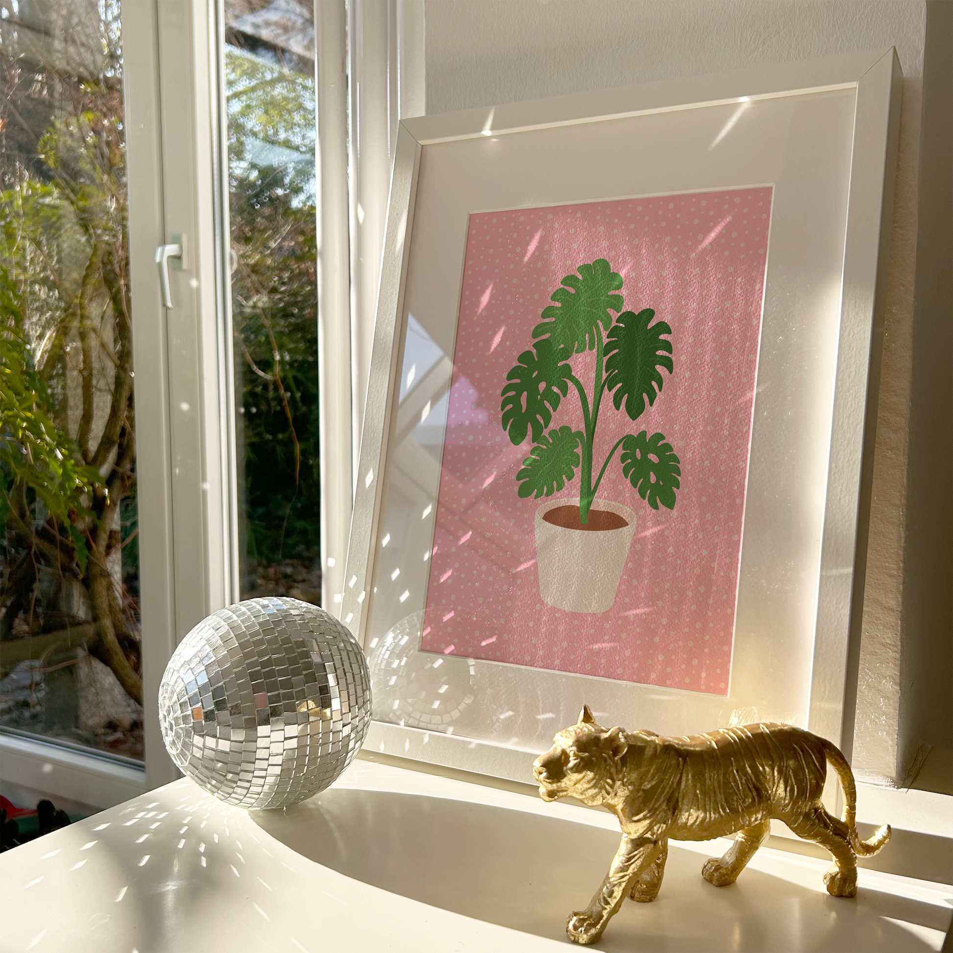 monstera plant pink Monstera Print in Pink – The Happy Badger