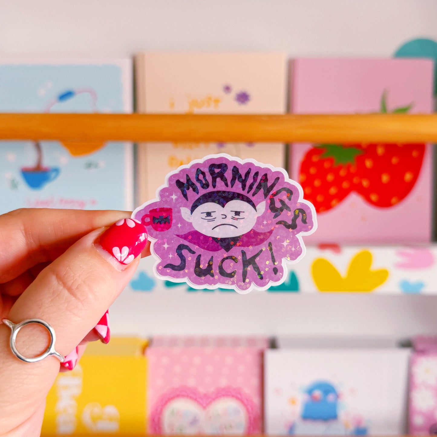 Mornings Suck Sticker - Halloween Holographic Sticker