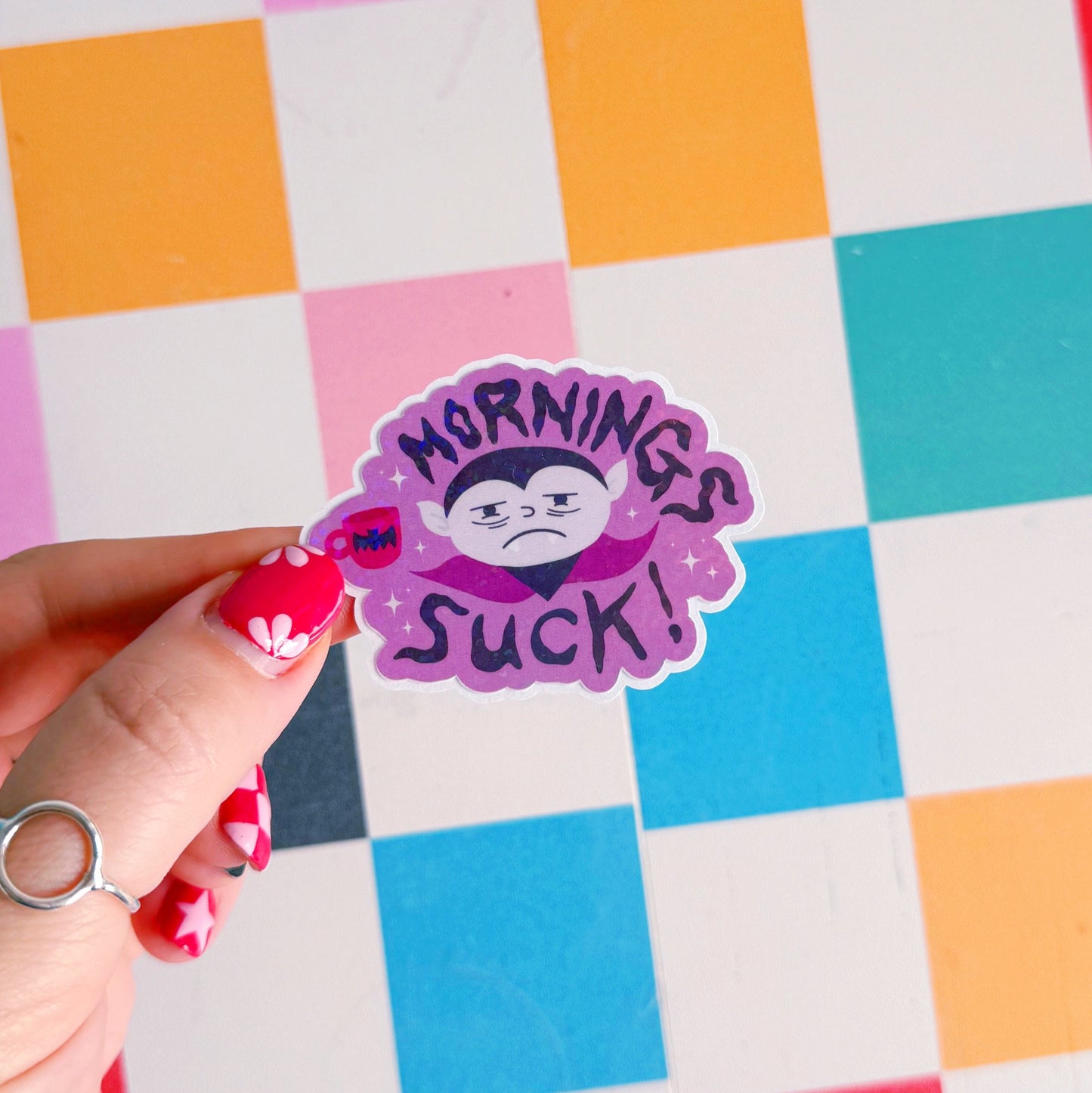 Mornings Suck Sticker - Halloween Holographic Sticker