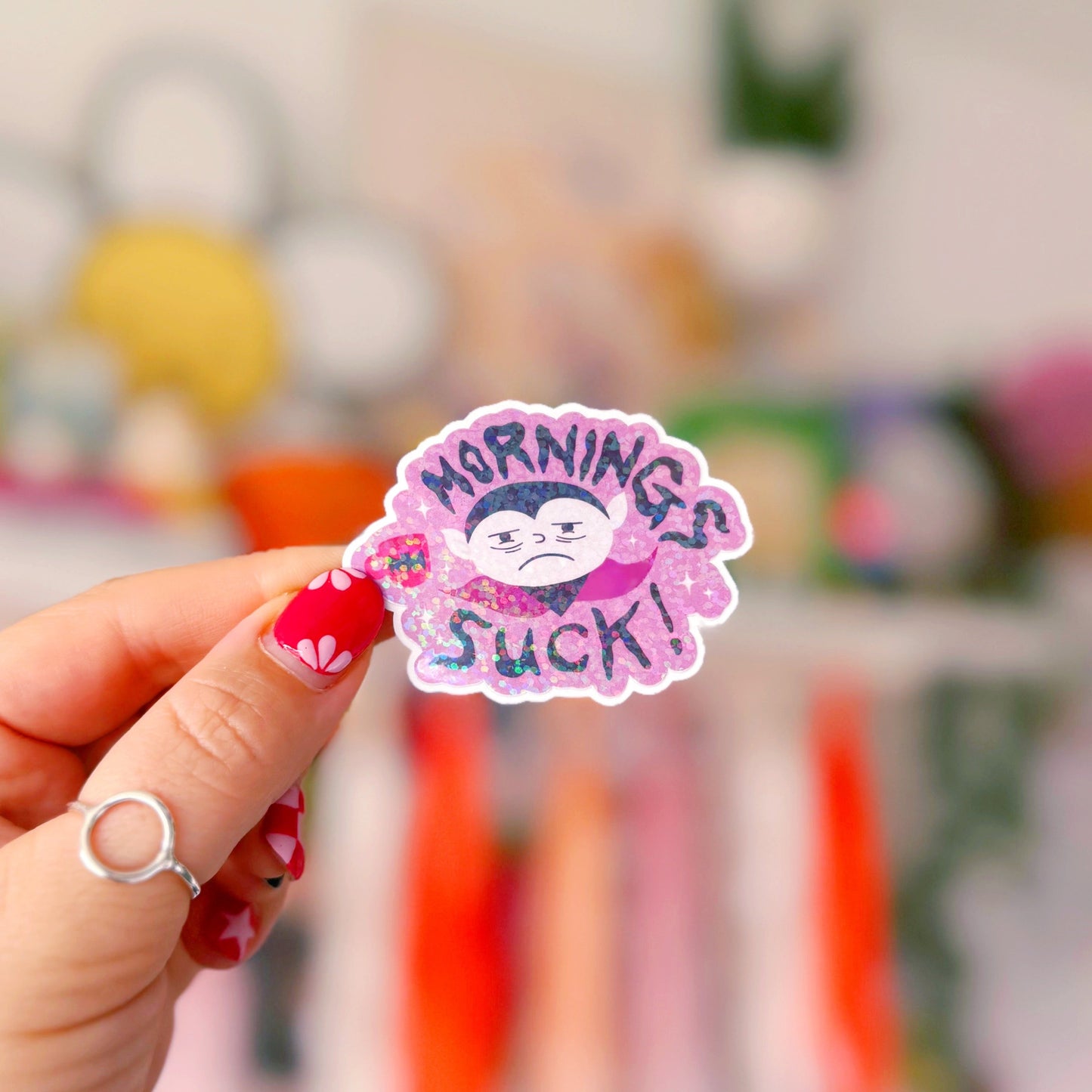 Mornings Suck Sticker - Halloween Holographic Sticker