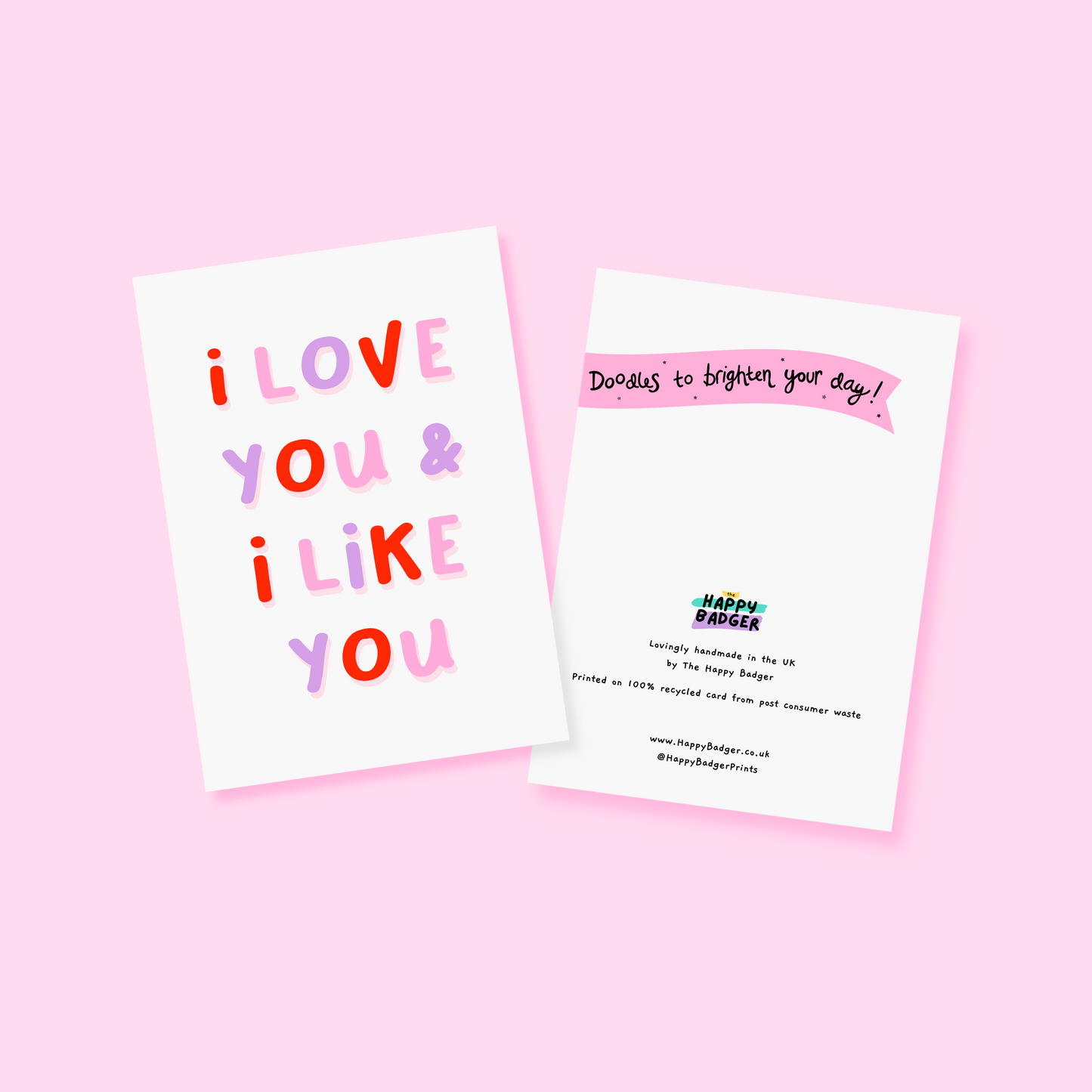 A card feating a quote from Leslie's wedding, in Parks and Recreation, saying 'I Love you and I like you'.