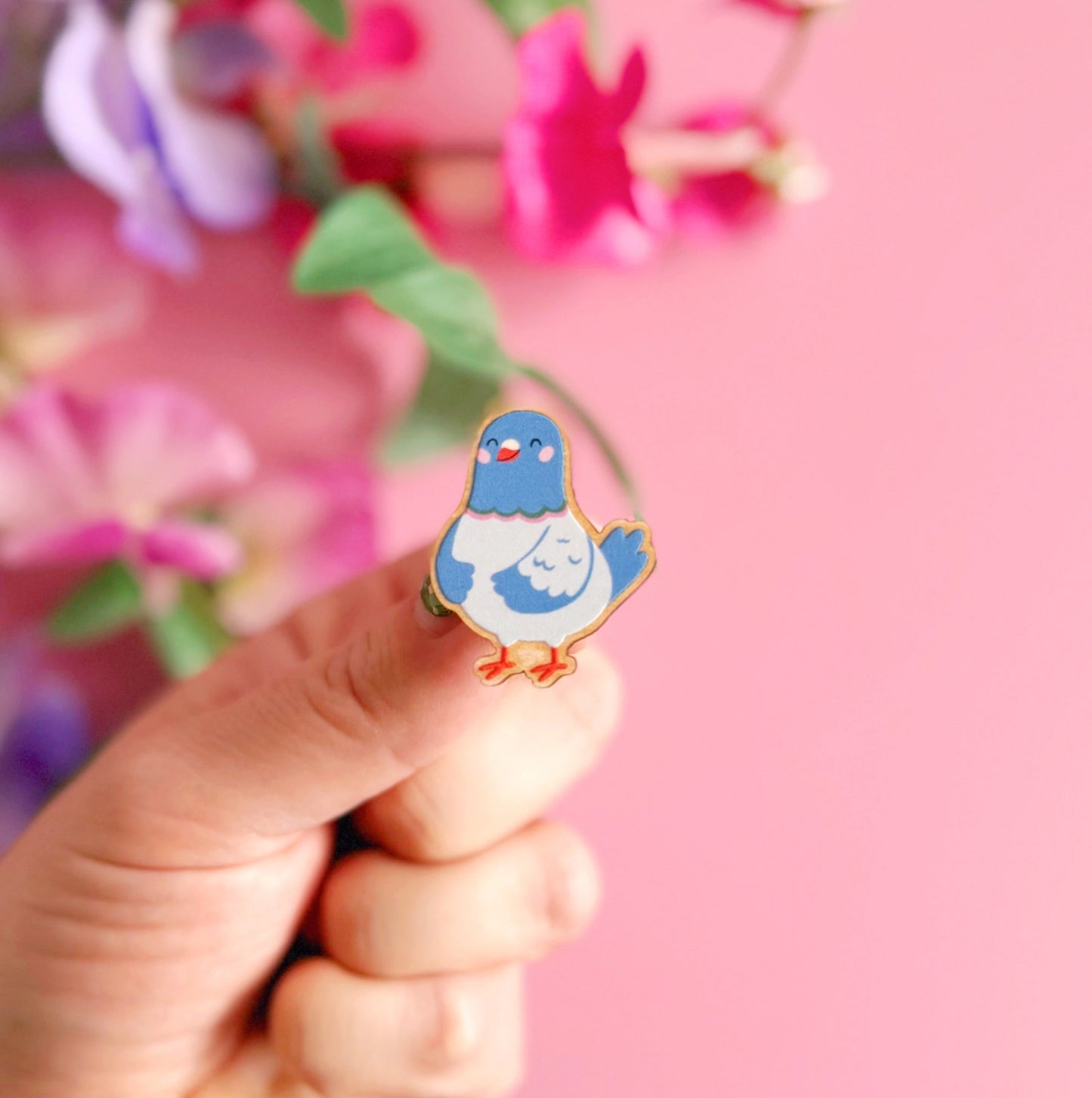 Pablo The Pigeon Wooden Pin Badge