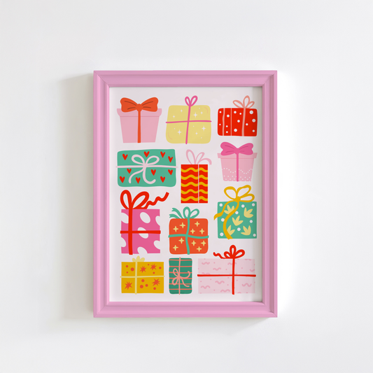 Christmas Presents Print - Colourful Festive Wall Art