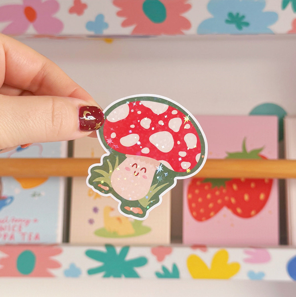 Smiling Mushroom Sticker - Holographic Sticker