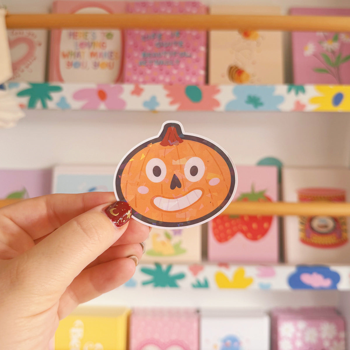Smiling Pumpkin Sticker - Halloween Holographic Sticker
