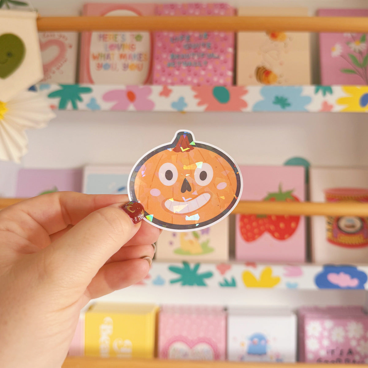 Smiling Pumpkin Sticker - Halloween Holographic Sticker