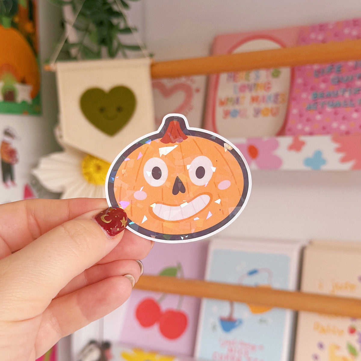 Smiling Pumpkin Sticker - Halloween Holographic Sticker
