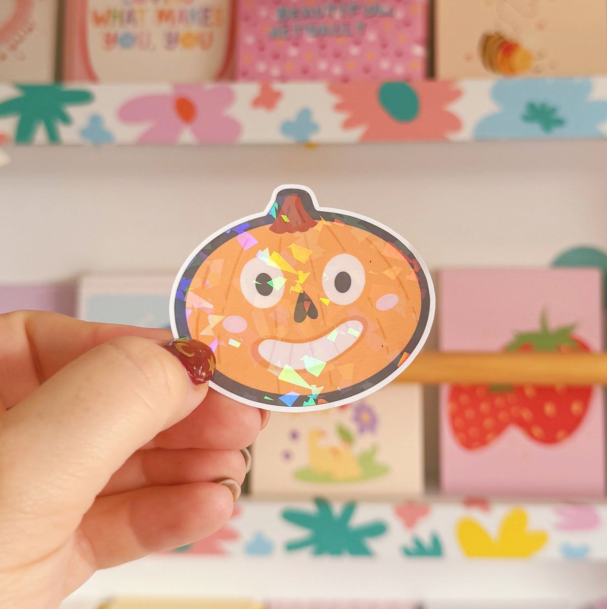Smiling Pumpkin Sticker - Halloween Holographic Sticker