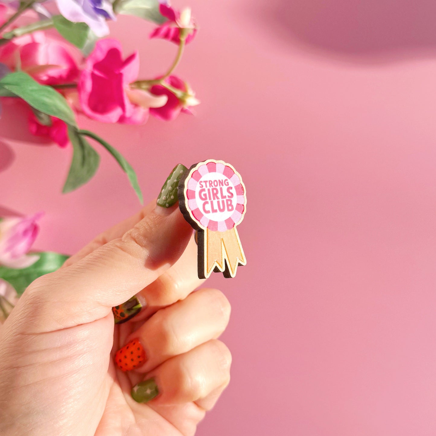 Strong Girls Wooden Pin Badge