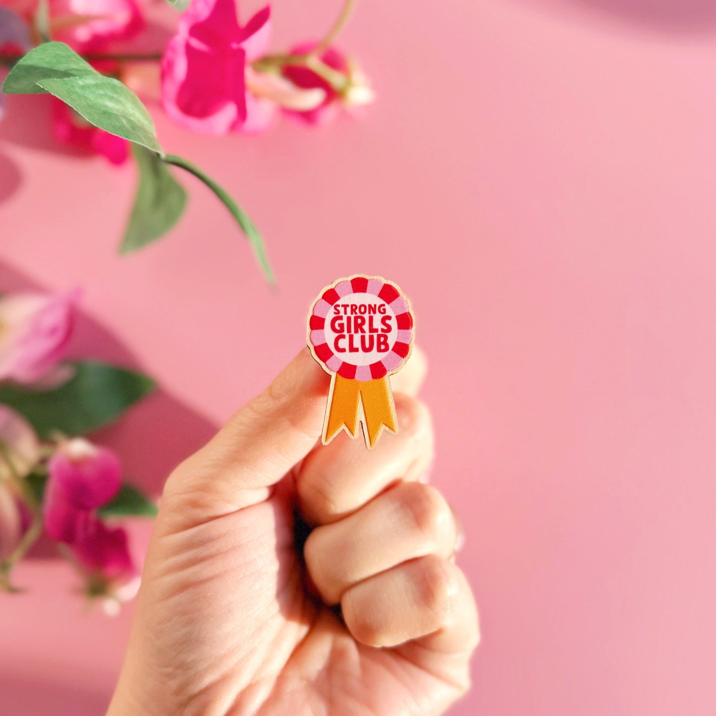 Strong Girls Wooden Pin Badge