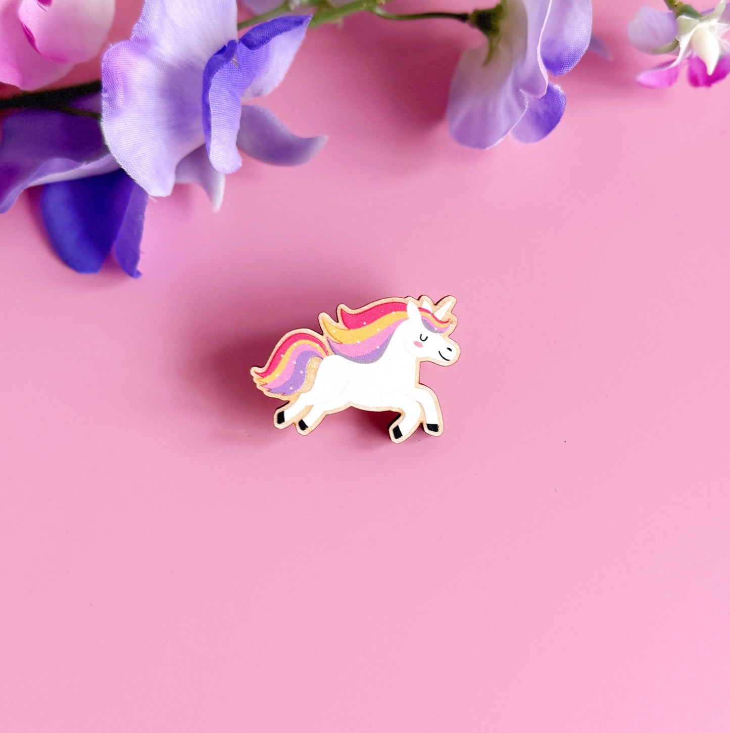 Uma The Unicorn Wooden Pin Badge