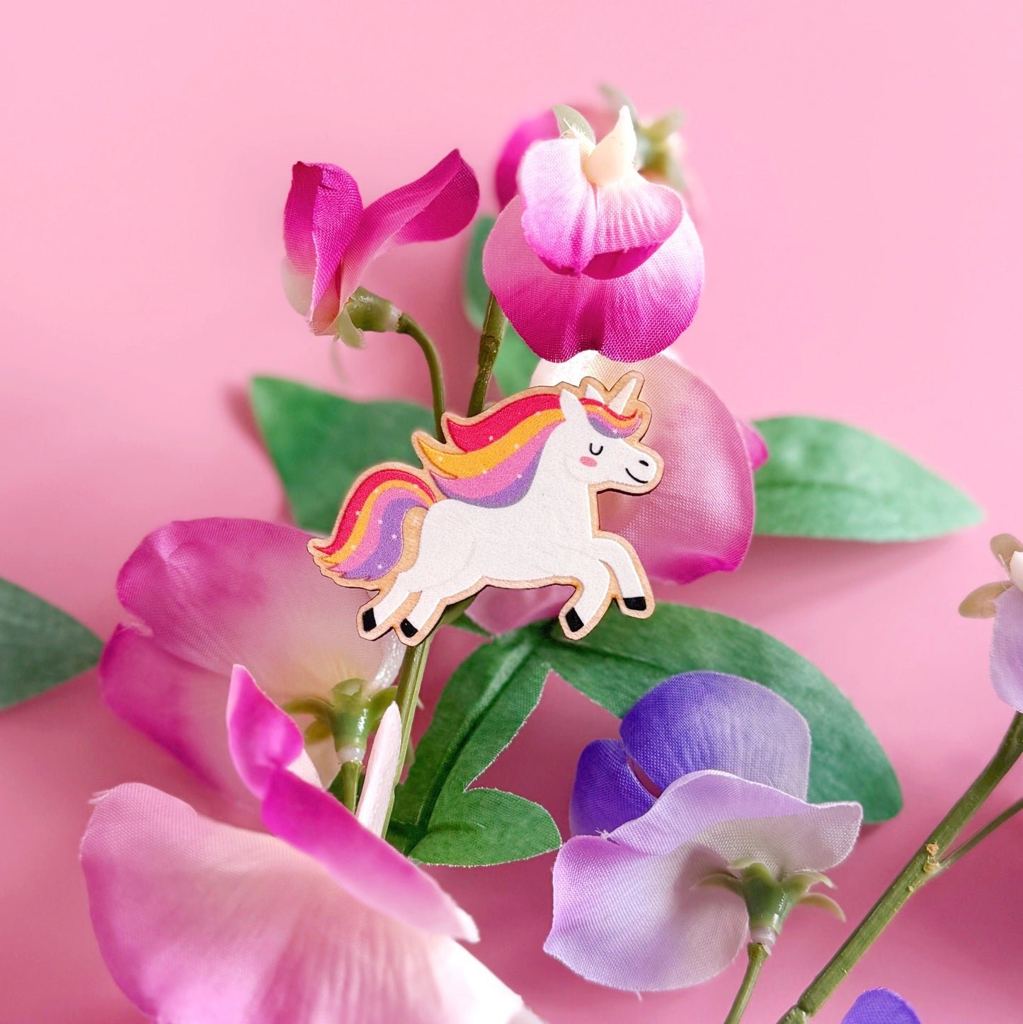 Uma The Unicorn Wooden Pin Badge