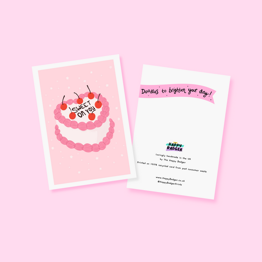 Sweet On You Cake Card - A6 Greetings Card