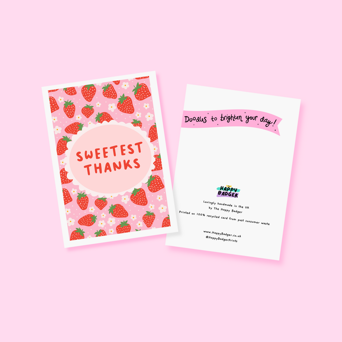 Strawberry Thank You Card - A6 Greetings Card