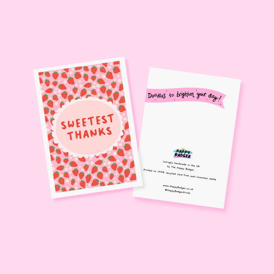 Strawberry Thank You Card - A6 Greetings Card