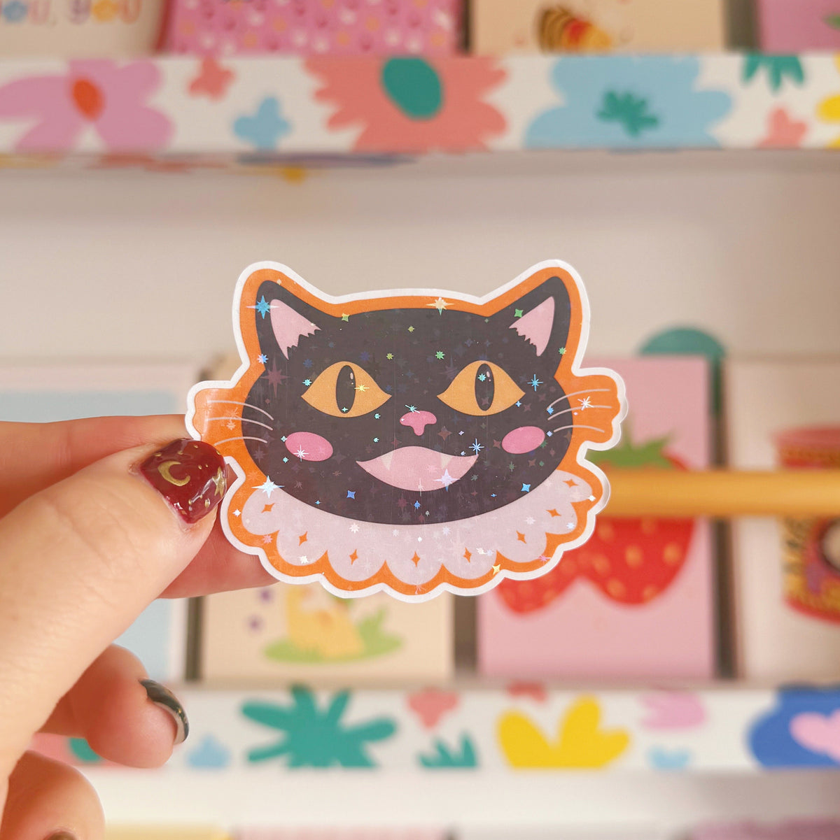 Vintage Halloween Cat Sticker - Halloween Holographic Sticker