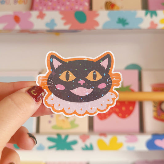 Vintage Halloween Cat Sticker - Halloween Holographic Sticker