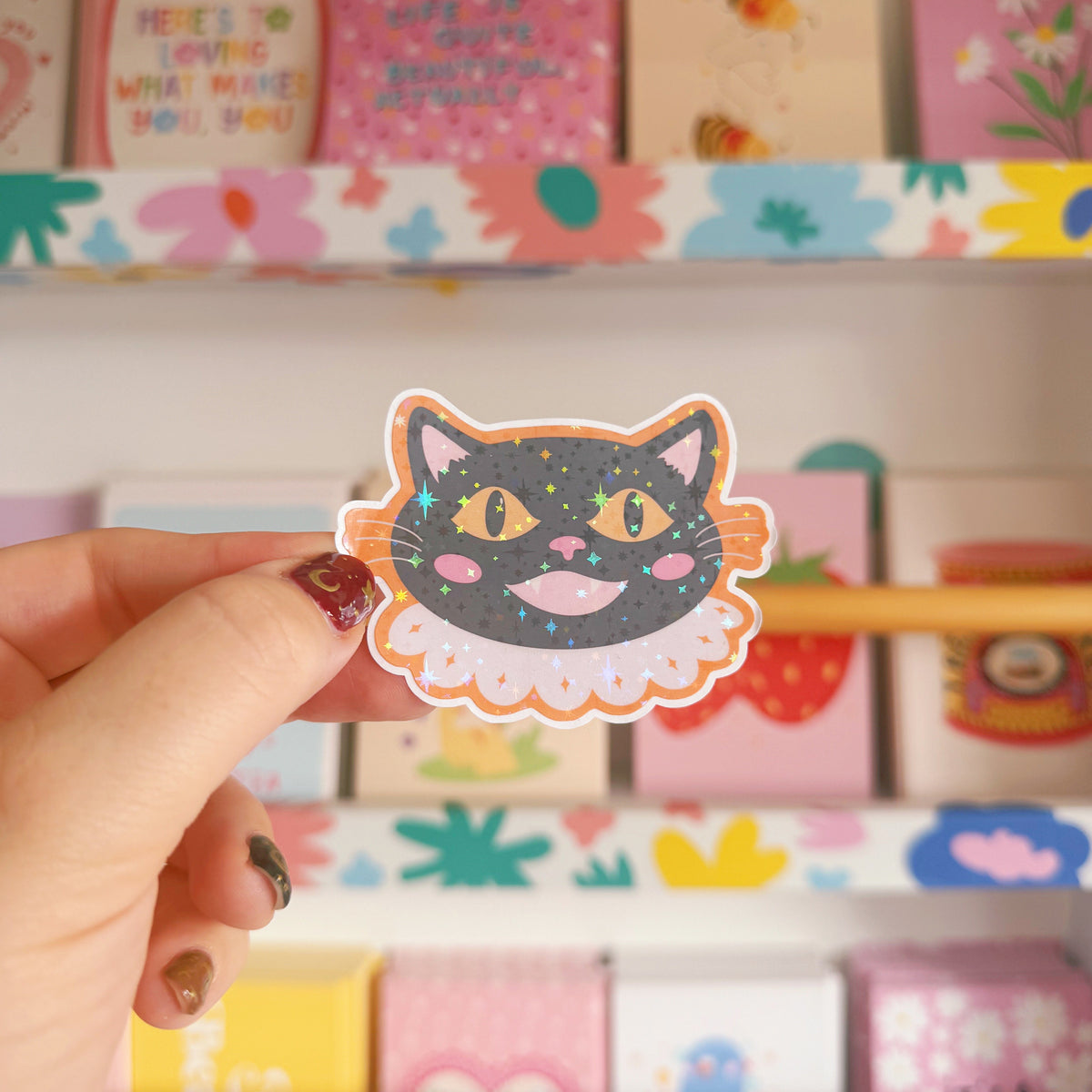 Vintage Halloween Cat Sticker - Halloween Holographic Sticker