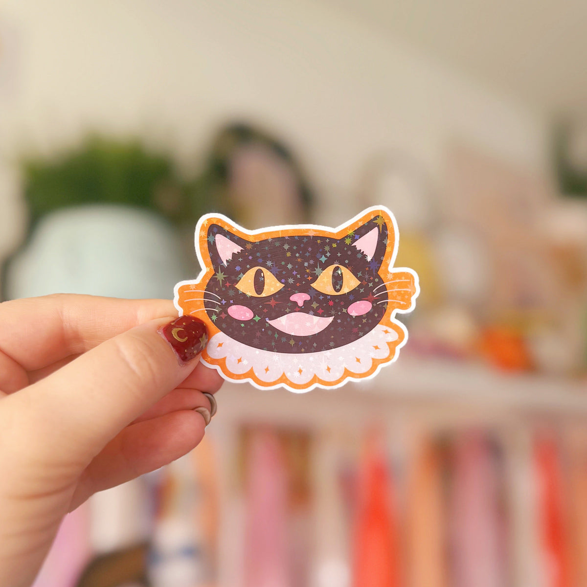 Vintage Halloween Cat Sticker - Halloween Holographic Sticker