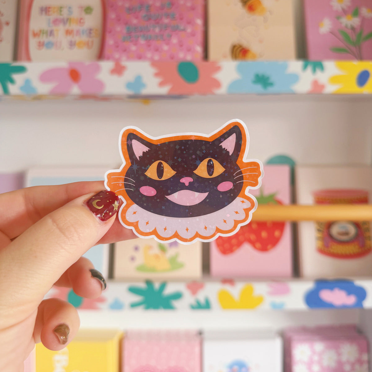 Vintage Halloween Cat Sticker - Halloween Holographic Sticker