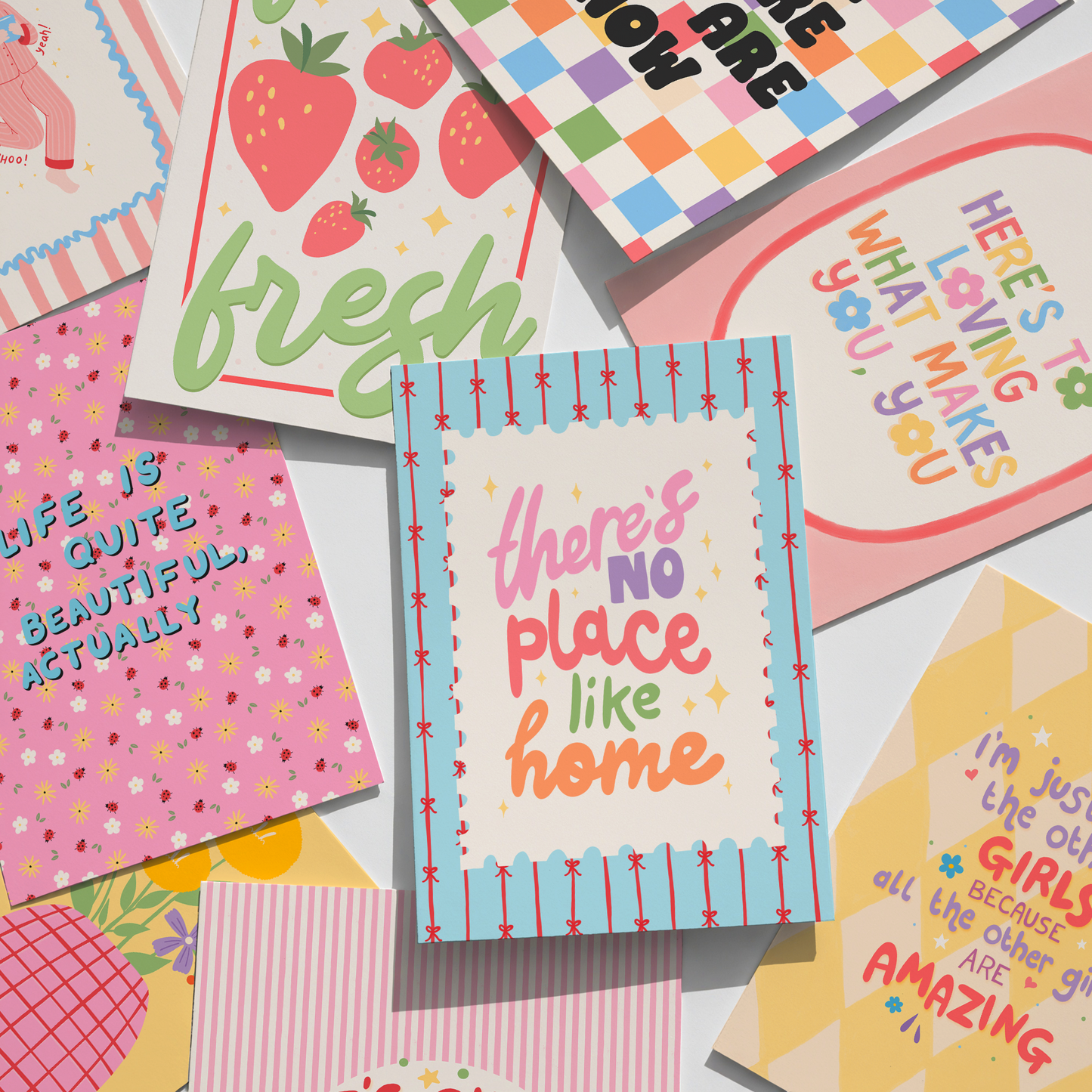 A selection of colourful wall art prints