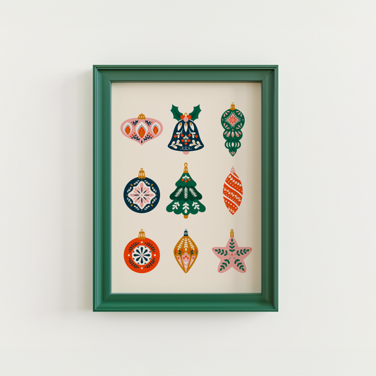 Christmas Baubles Print - Festive Illustration Art