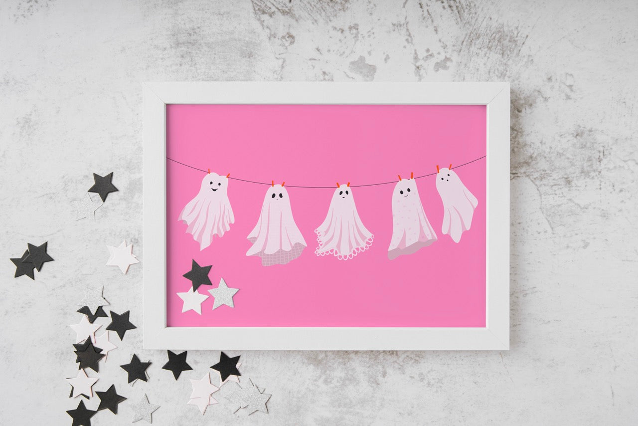 Ghosts On A Washing Line Print in Pink