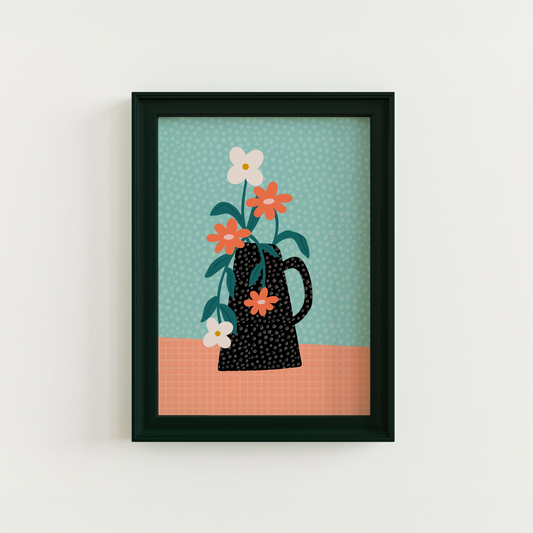 Vase of Flowers Print in Teal & Orange