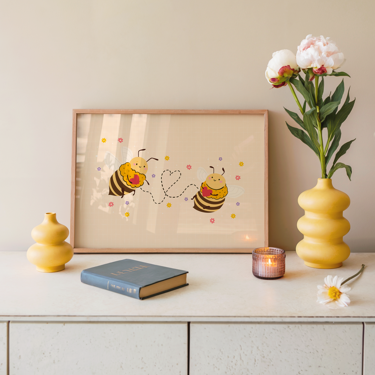 Cute Bumblebees Print - Love Themed Wall Art