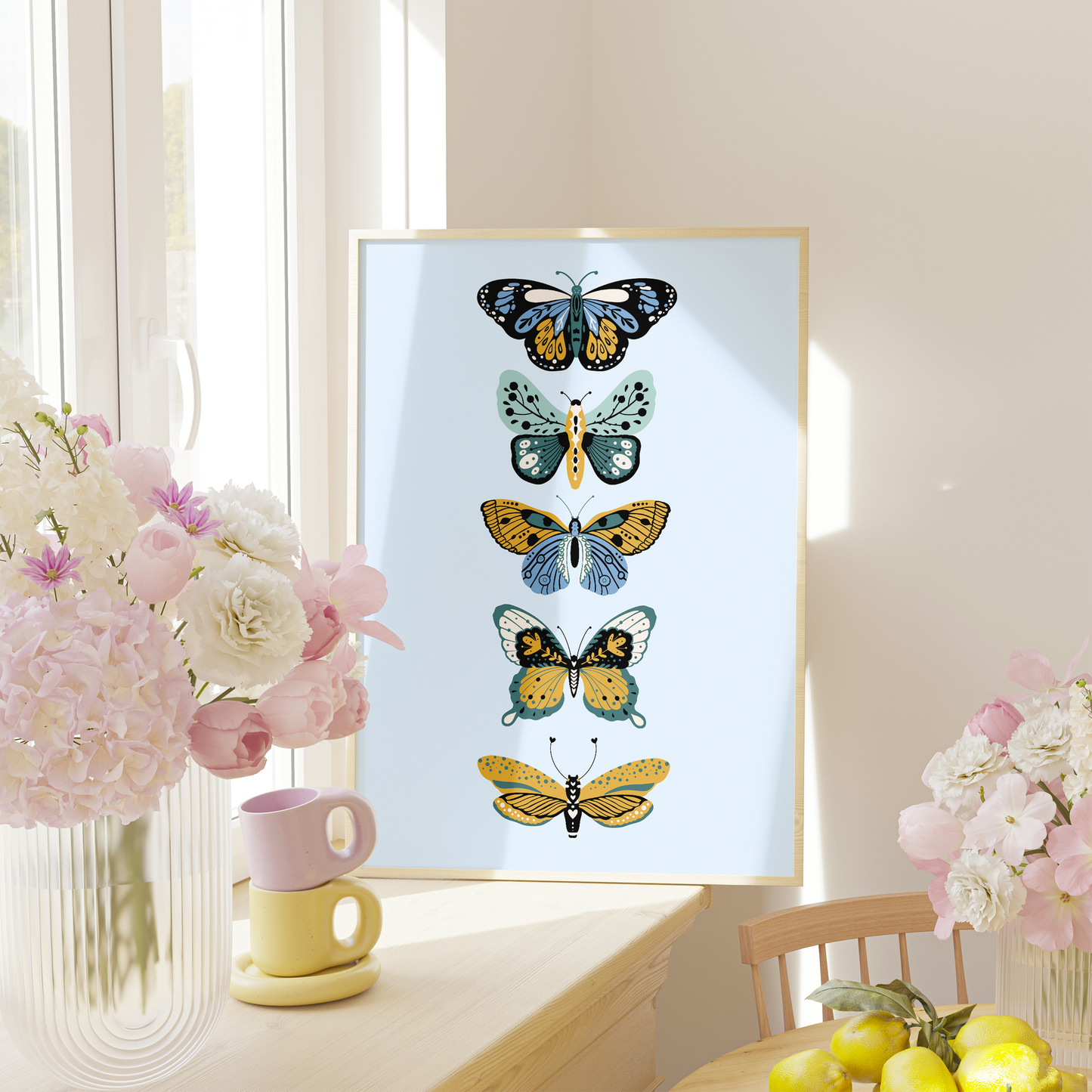 Five Butterflies Print - Insect Illustration Art