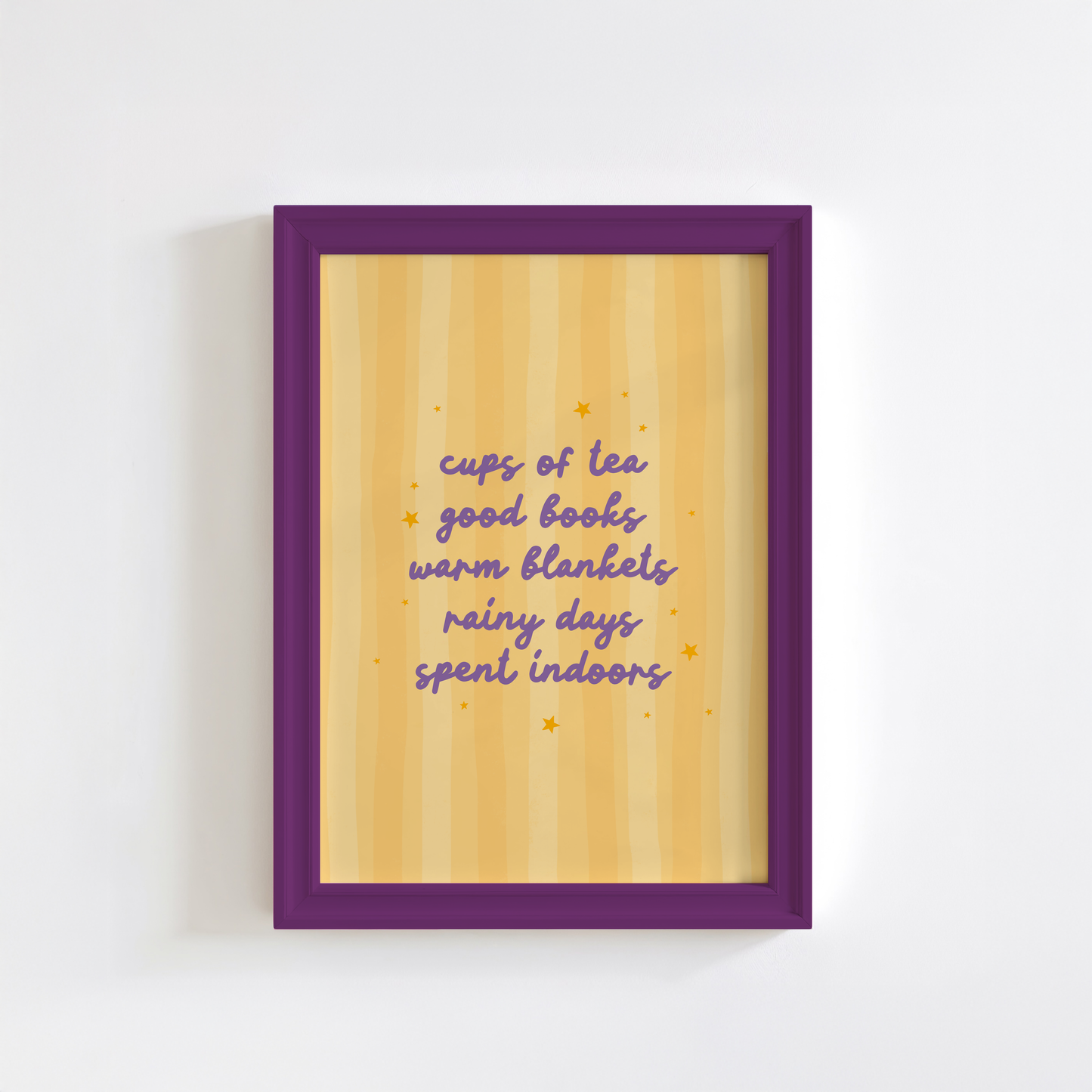 Cups Of Tea & Cosy Nights Quote Print in Yellow