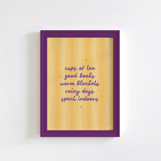 Cups Of Tea & Cosy Nights Quote Print in Yellow