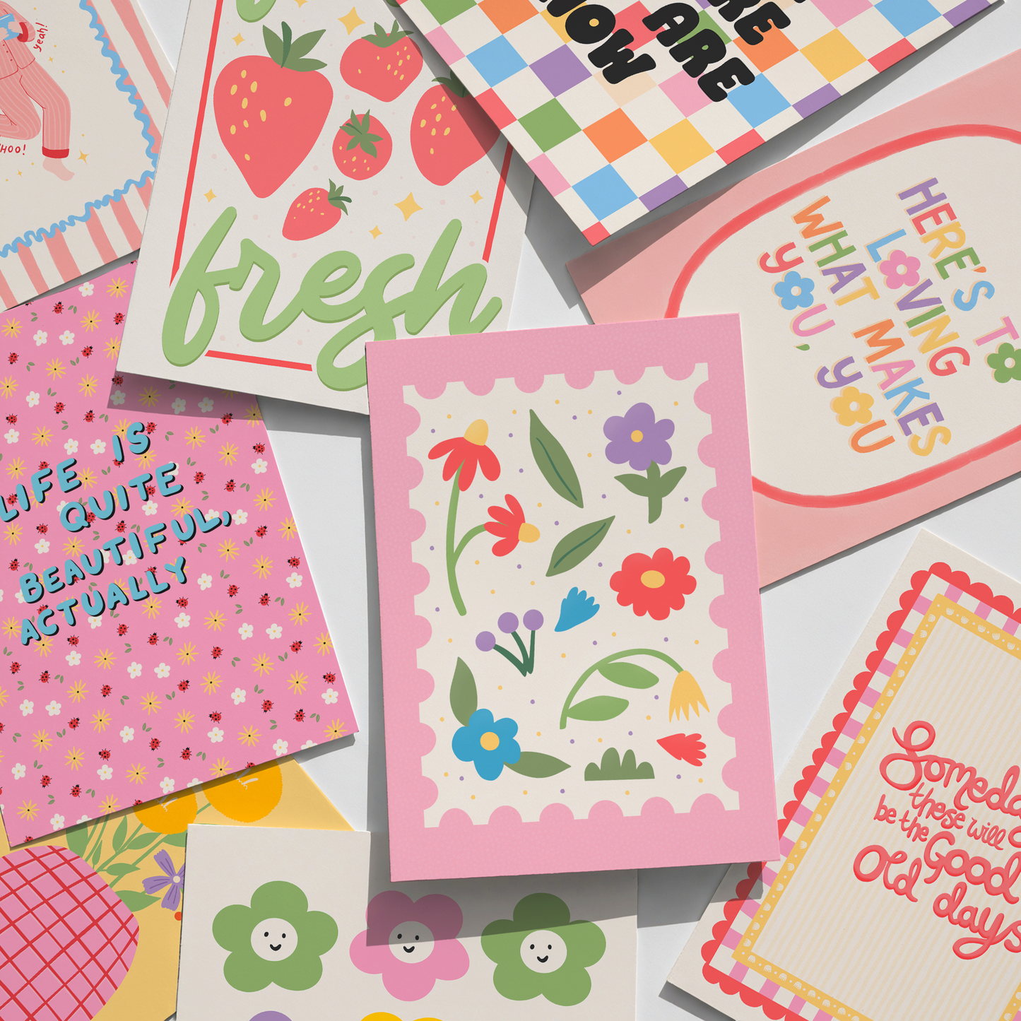 Flower Illustrations Print - Colourful Wall Art with Border