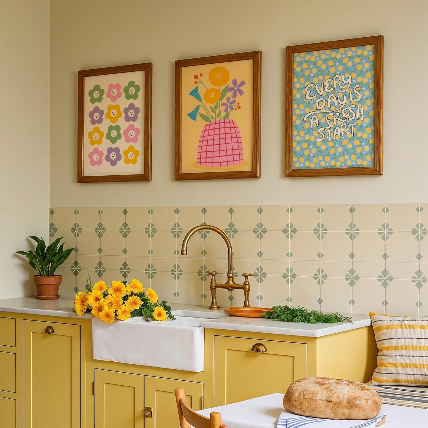 Flowers in a Vase Print in Yellow