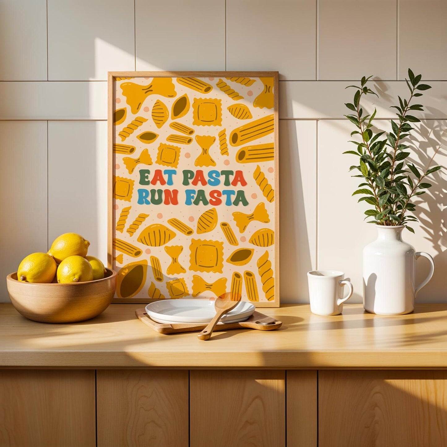 Eat Pasta, Run Fasta Print - Funny Kitchen Quote Print