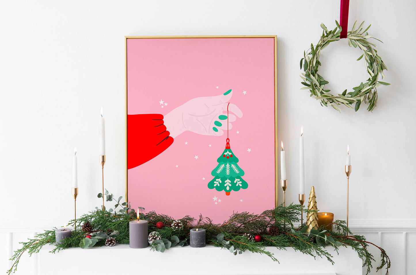 Christmas Bauble Print in Pink