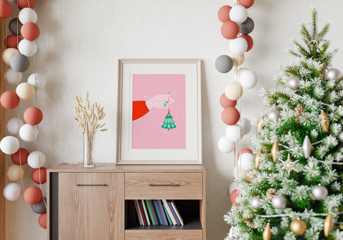 Christmas Bauble Print in Pink